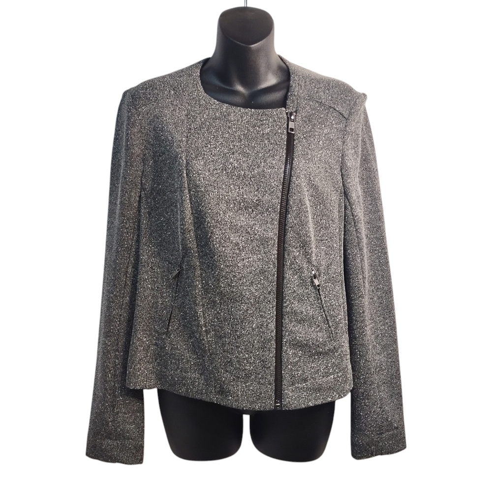 CATHERINE MALANDRINO Women's Gray Fitted ZIP Up Blazer Jacket Size Large